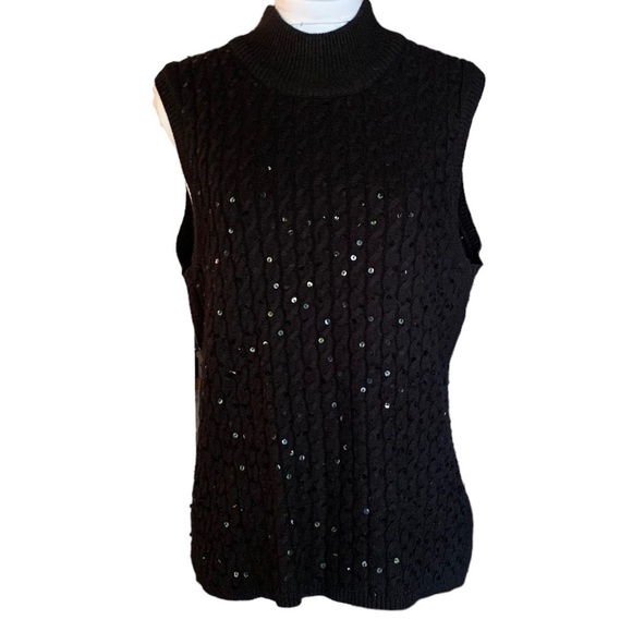 REAL Clothes Silk Angora Cashmere Blend Sequined Black Sleeveless Sweater Sz M - Picture 1 of 5